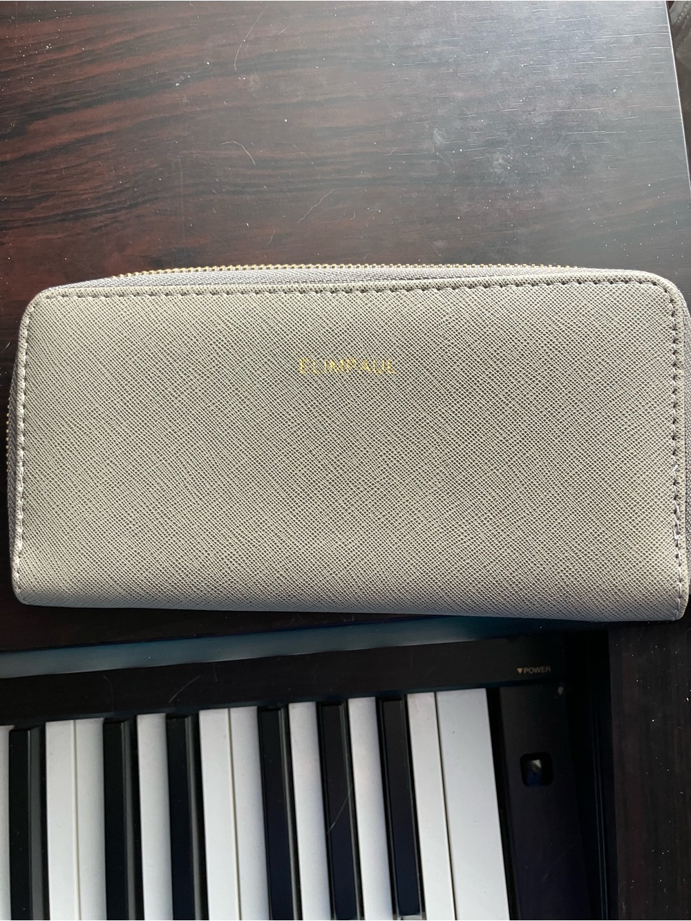 Zip-Around Wallet in Light Gray with Gold Logo